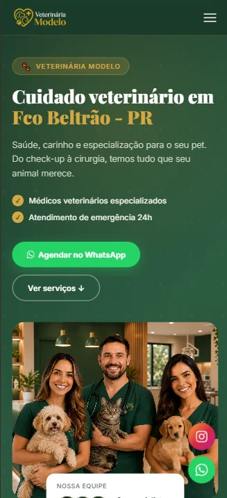 Captura mobile de Veterinária Modelo